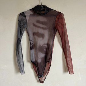 Elliss Ida Bodysuit Gray and Red Long Sleeve SZ XS